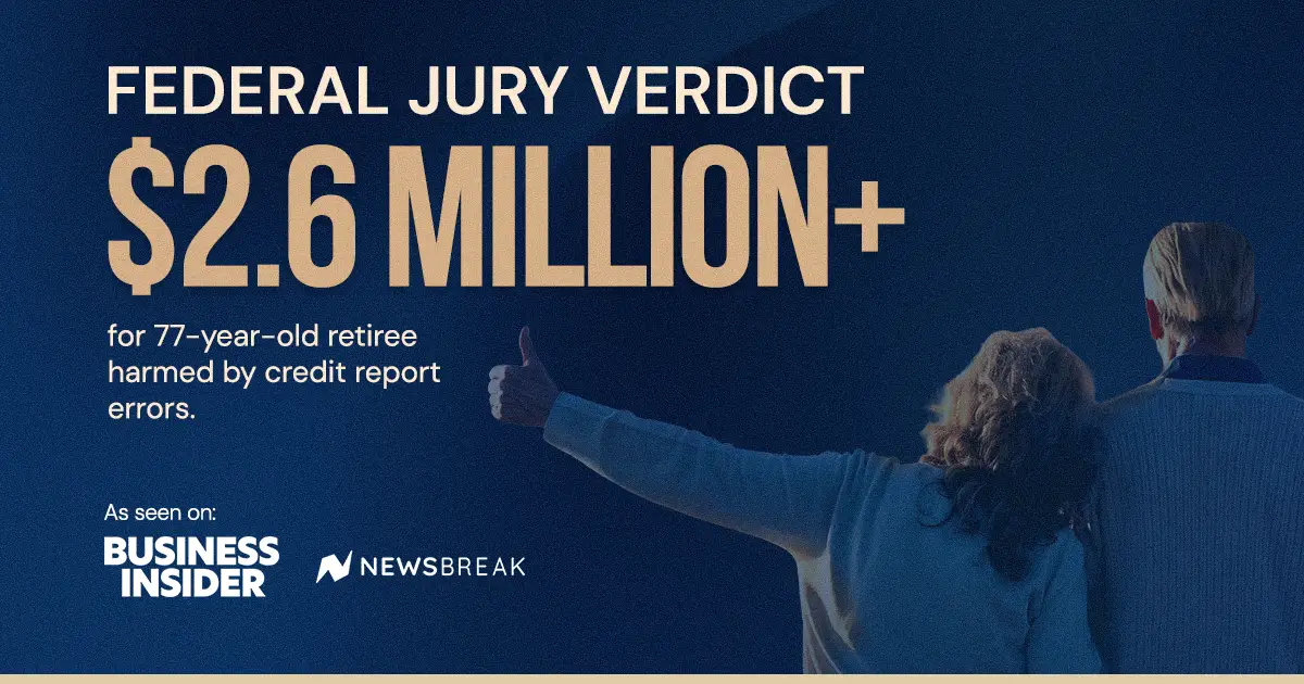 A woman celebrates a 2.6 Million verdict for credit report errors.