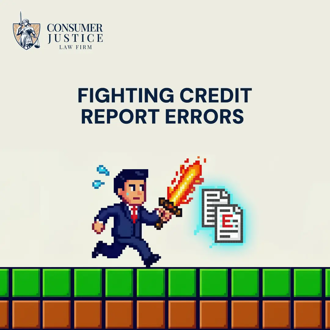 A pixelated video game lawyer fights credit report errors. It conveys that something more than a 609 debt validation letter is needed.