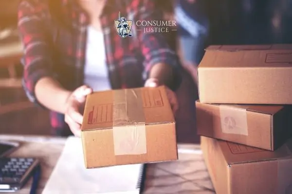 a woman receiving an amazon order