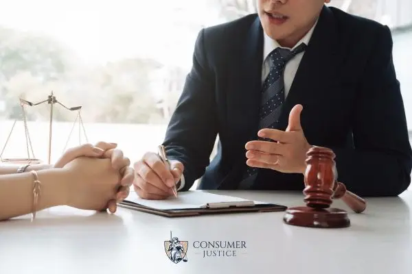 an attorney discussing a case with a client