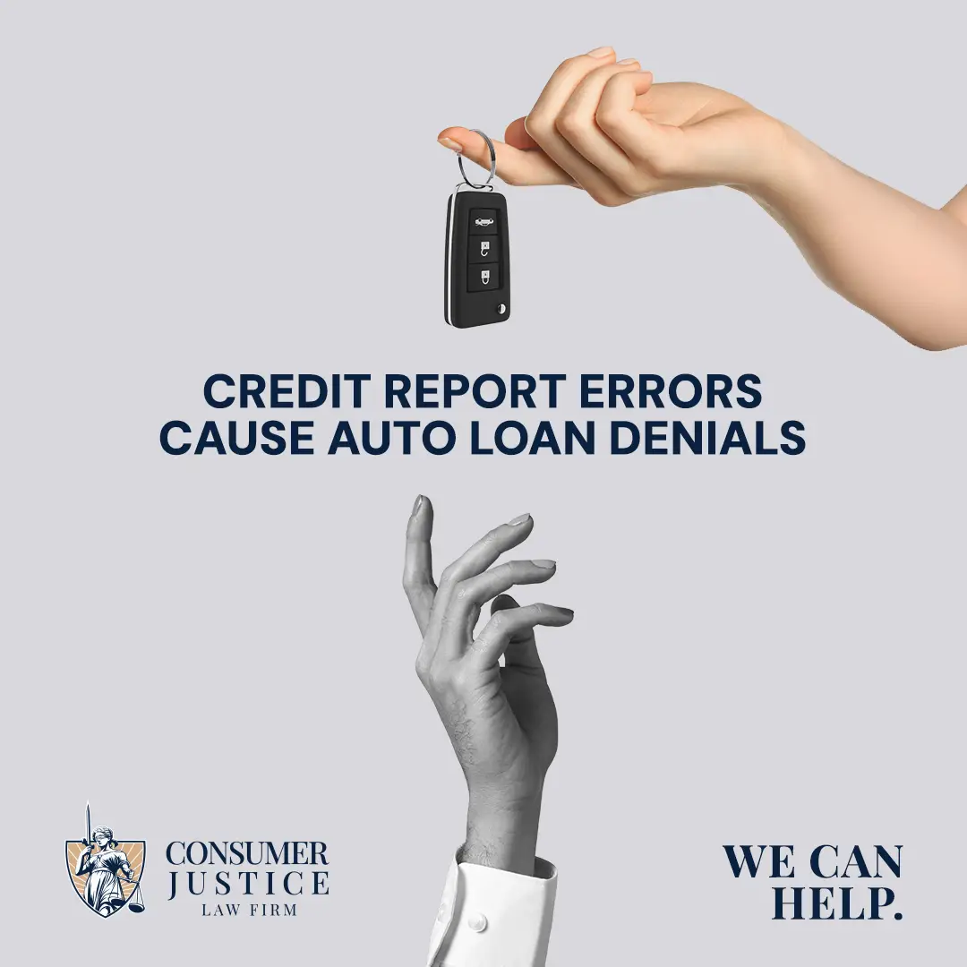 Someone holds car keys just out of reach of someone else. It conveys how credit report errors cause auto loan denials.