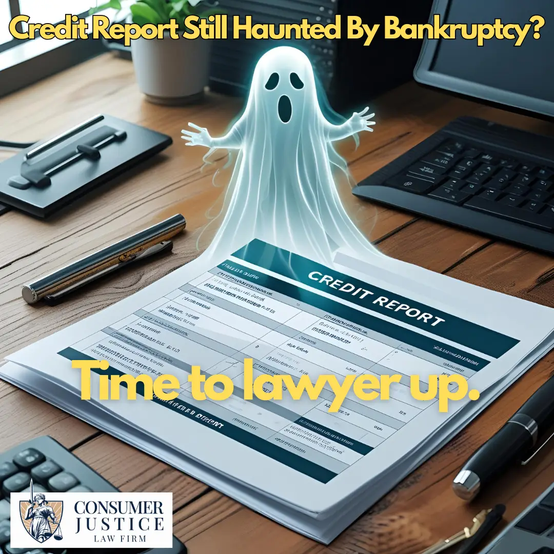 A ghost arises from a credit report. The image conveys that bankruptcy credit report errors can haunt you.