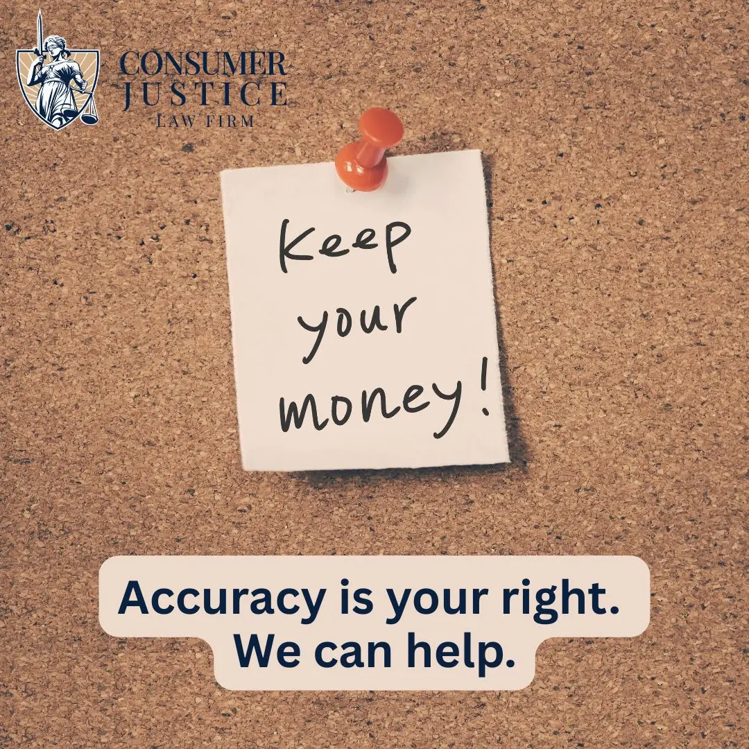 A note on a bulletin board says "Keep your money!" It conveys that you don't need to pay credit repair services to fix errors.