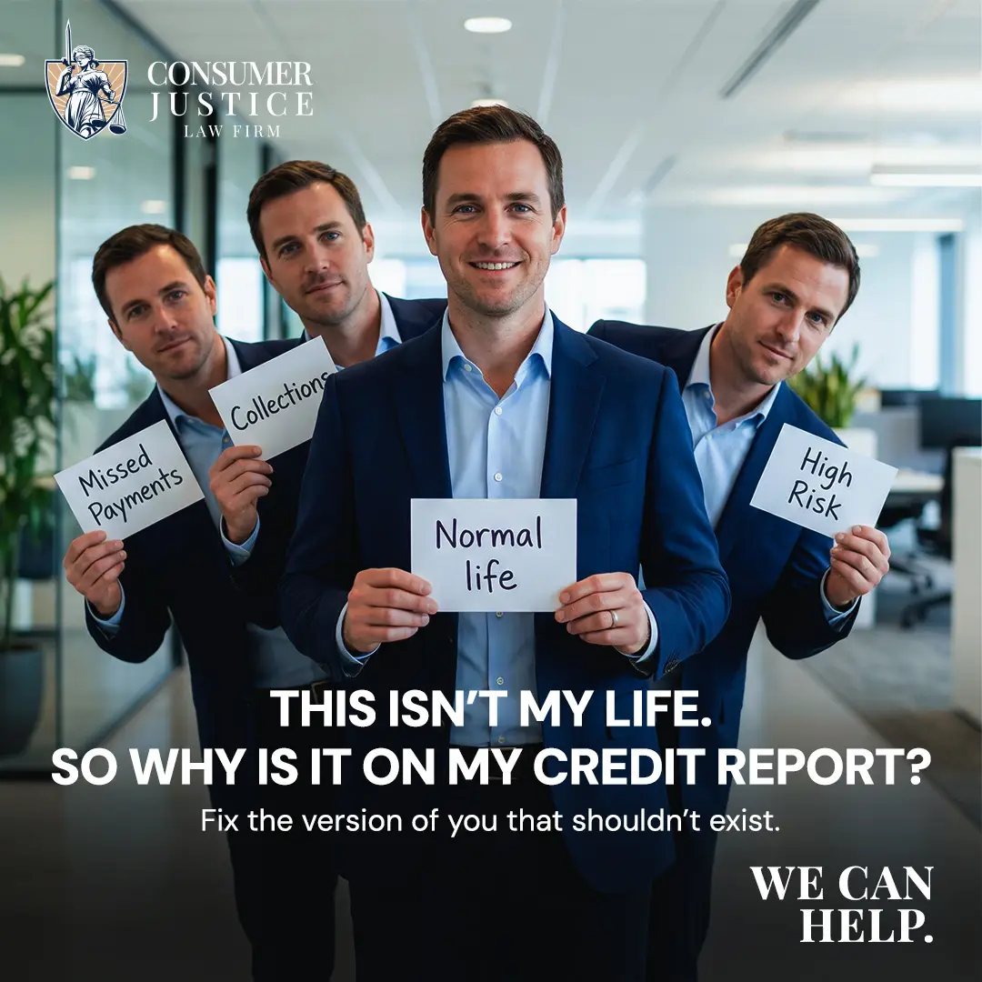 Copies of a man hold wrong credit information, implying he needs an Equifax dispute.