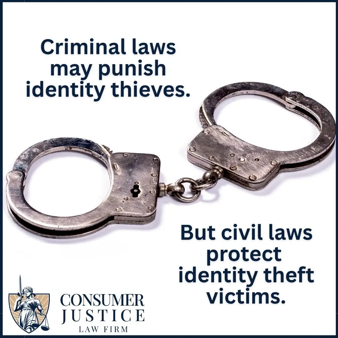 Handcuffs convey that knowing how to report identity theft is important but so is fighting for your rights.