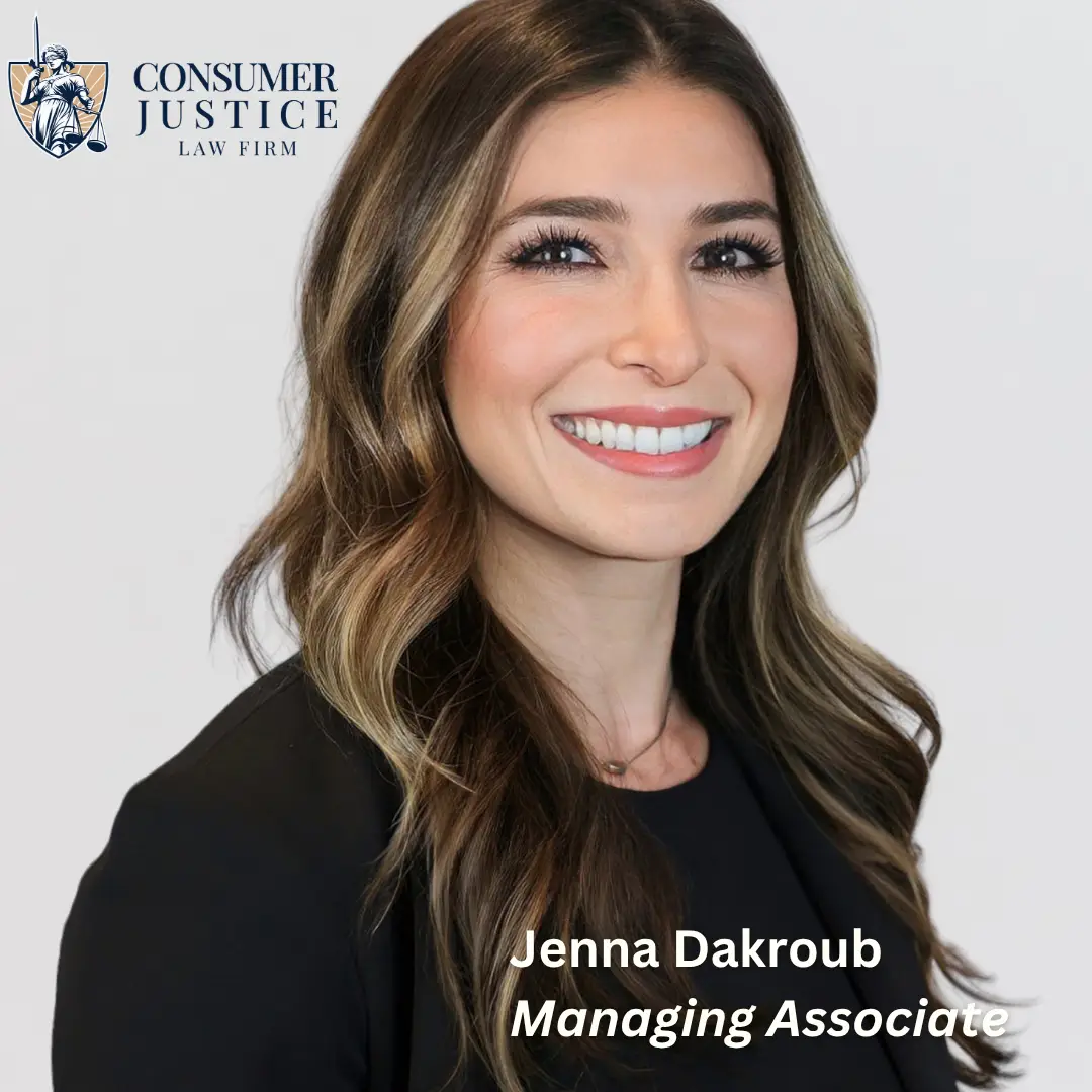 Headshot of Consumer Justice Law Firm attorney Jenna Dakroub who serves clients as a consumer protection attorney.