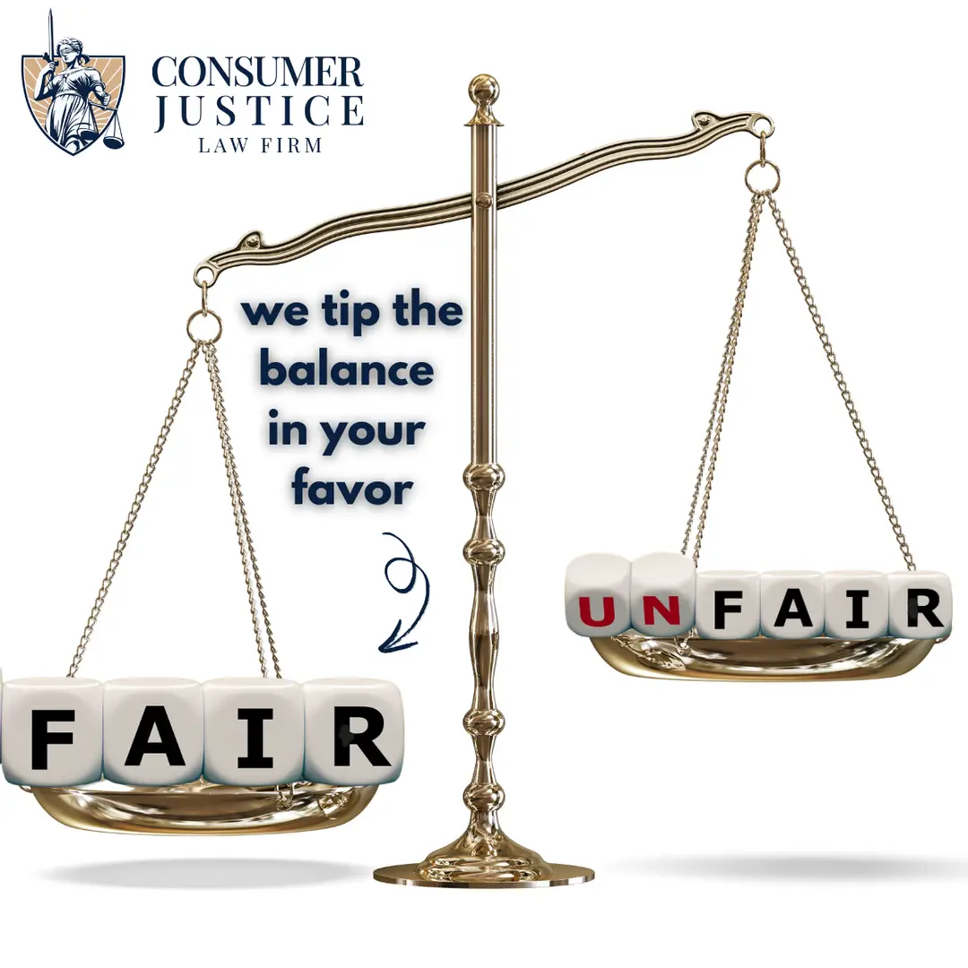 The scales of justice tip toward the word "fair" instead of the word "unfair," implying that a wrongful termination lawyer helps restore fairness.