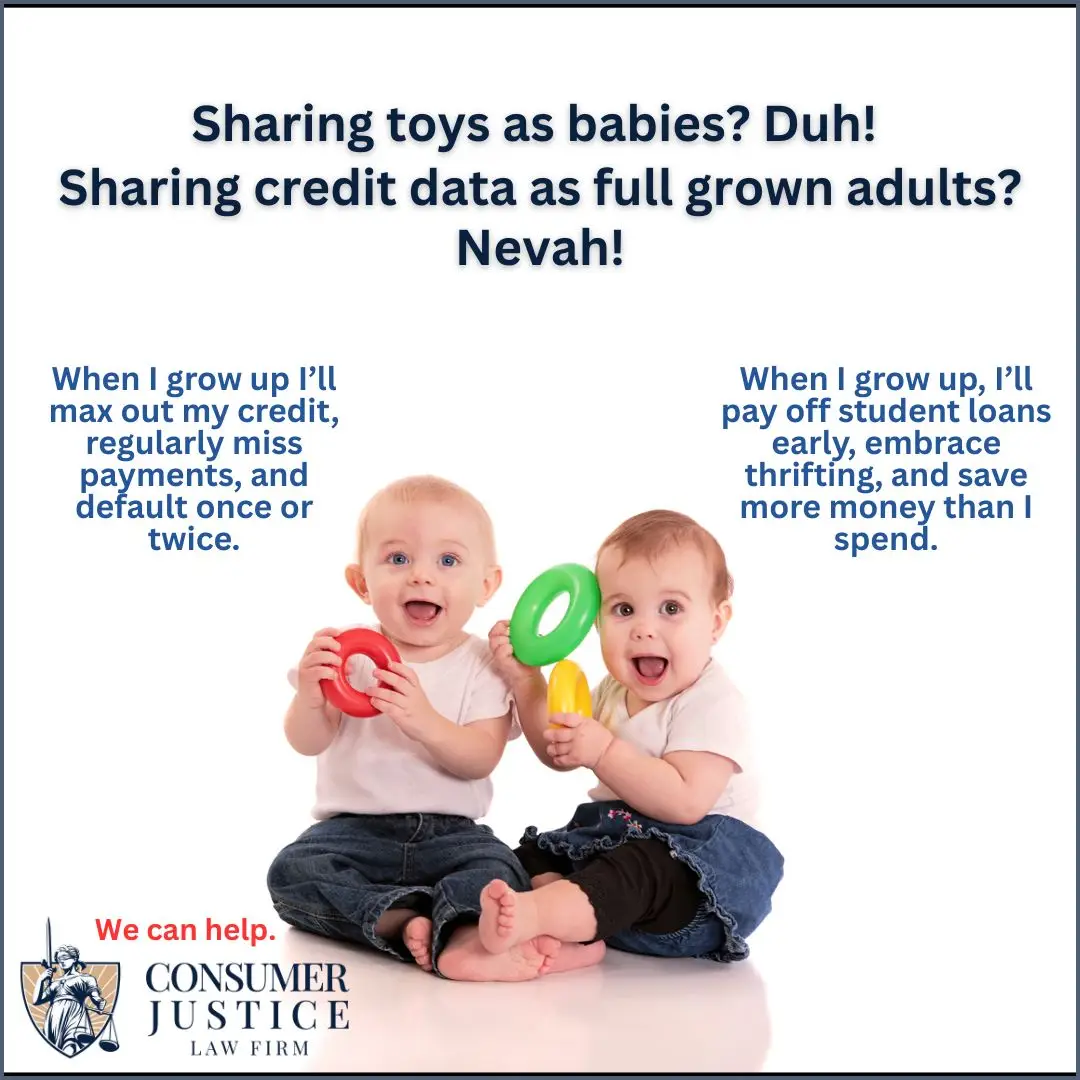 Twin babies happily mix toys but when twins have a mixed credit report as adults, it's bad.