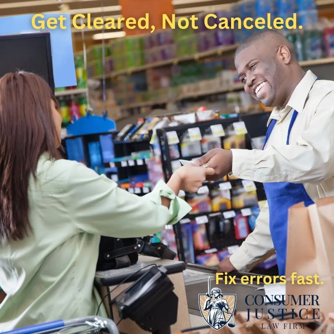 A cashier smiles at a checkout, showing the need to clear errors on a Walmart background check.