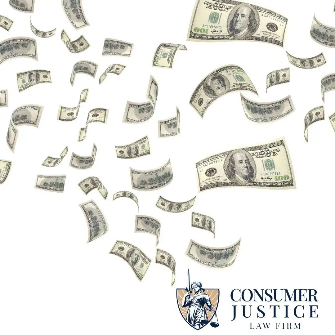 One hundred dollar bills fly around. It conveys that credit repair services are a waste of money.