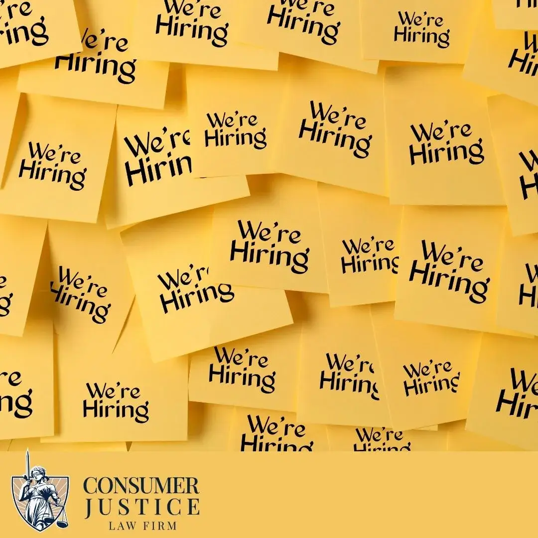 Se anuncia una oferta de trabajo. Transmite que una demanda contra HireRight puede ayudar si pierde una oportunidad laboral.