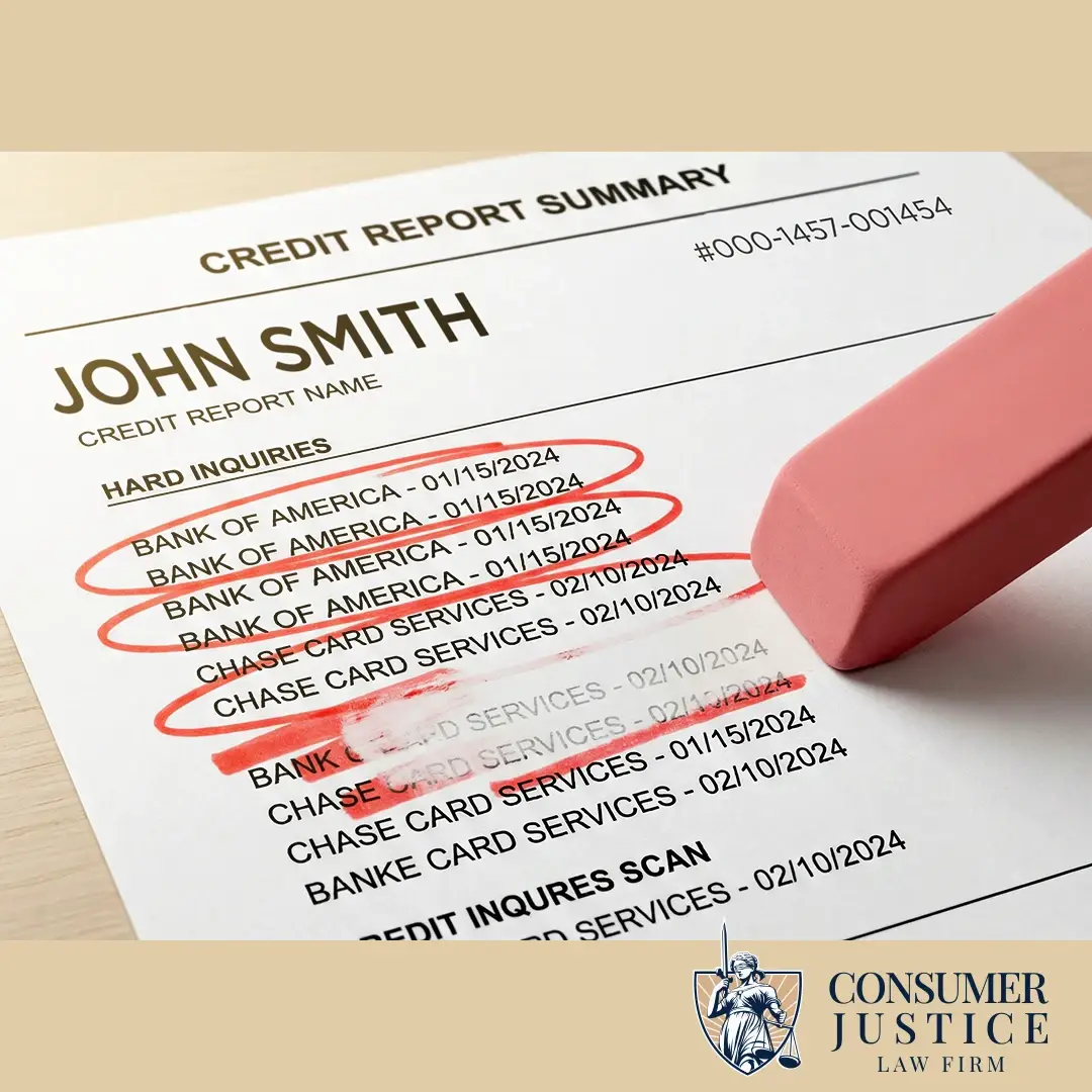 A printout shows trying to remove hard inquiries from your credit report with an eraser.