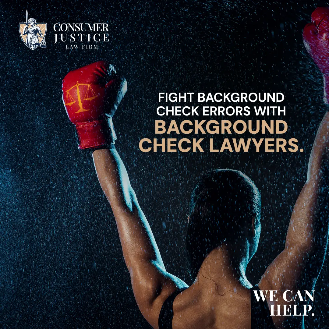 A boxer raises her arms triumphantly. It conveys that when background check lawyers fight background check errors, they win.