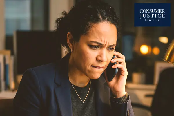 A woman gets a call from a debt collector at work.