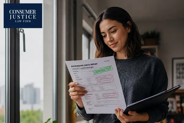 A woman looks relieved after fixing background check errors.