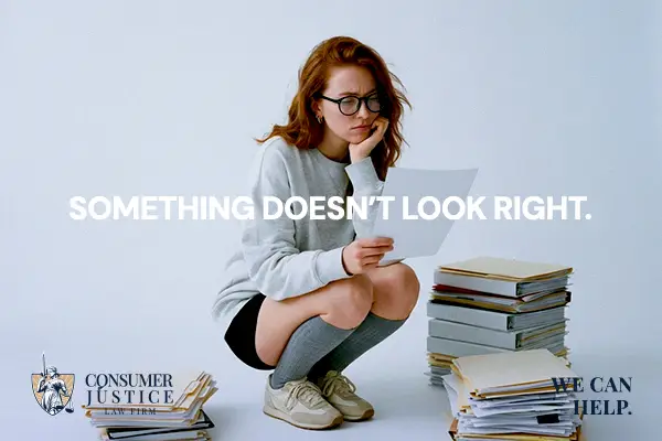 A woman looks for Fair Credit Reporting Act (FCRA) violations.