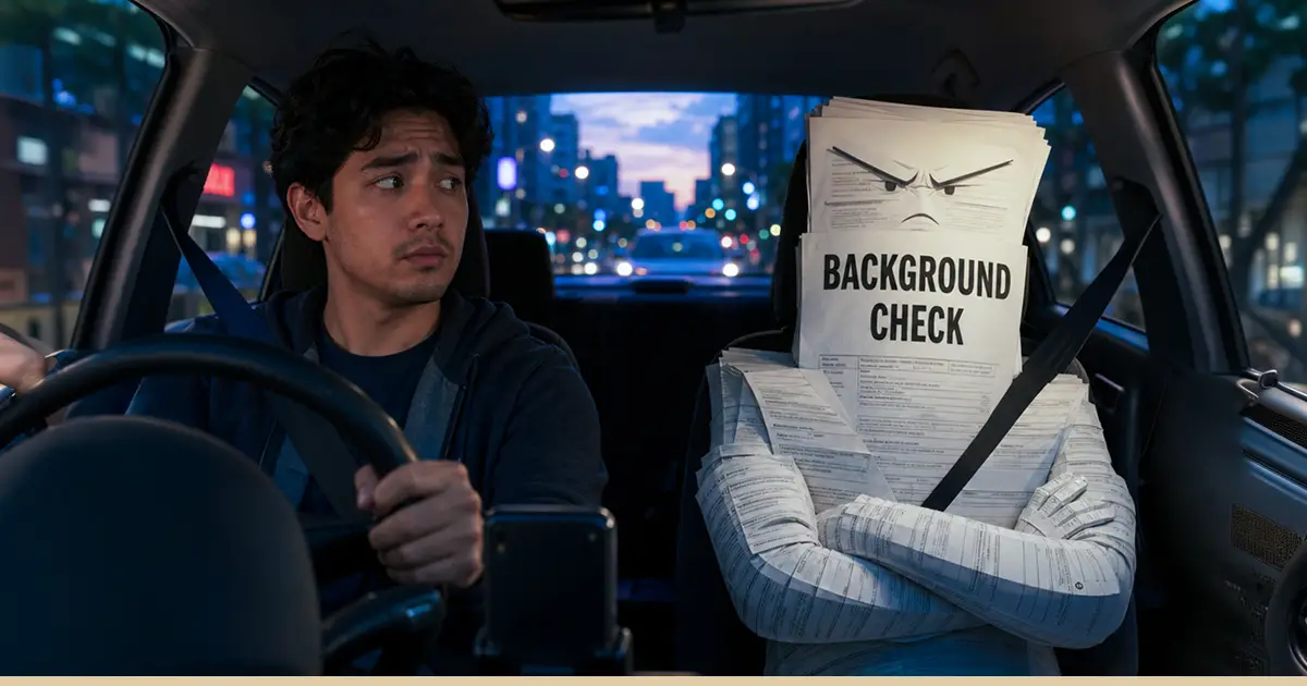 A Spark driver background check rides along for a delivery.
