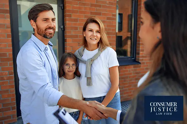 A family smiles after clearing their tenant screening and getting a rental.