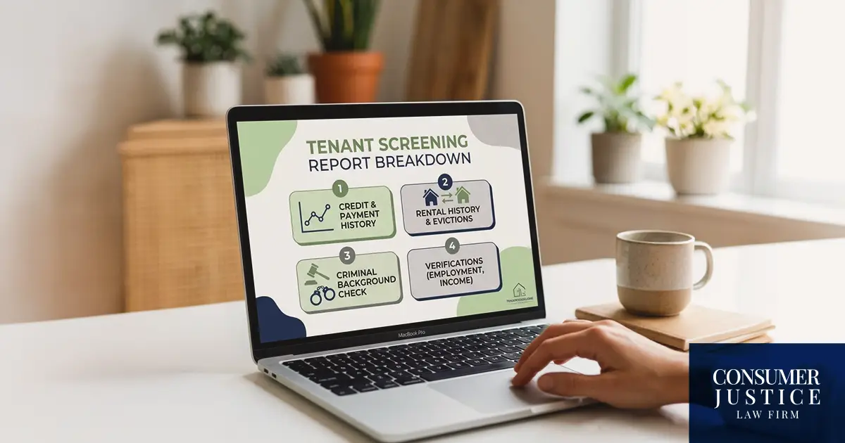 A renter checks online to see what's in a tenant screening report.
