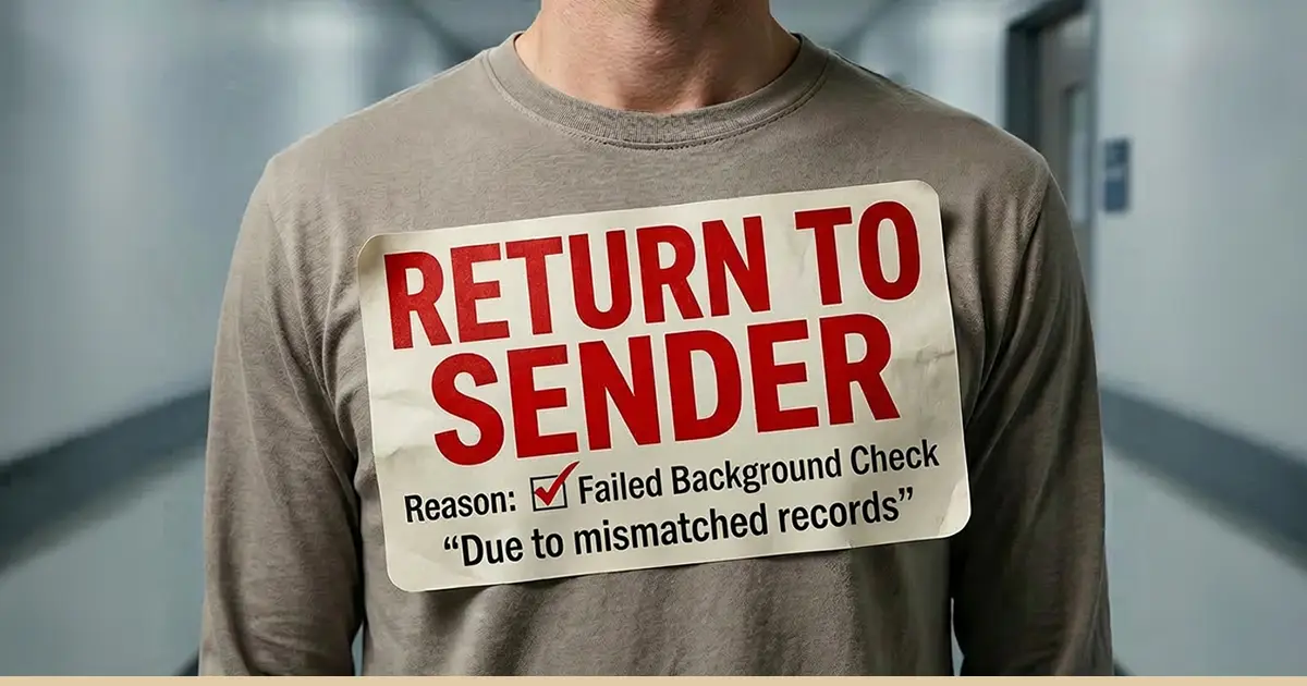 A man failed his UPS background check due to mismatched records.