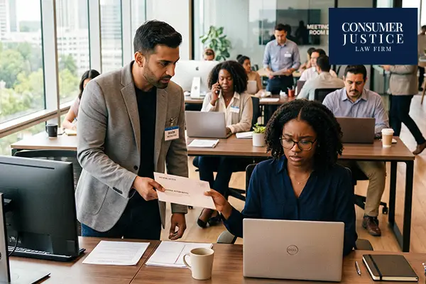 An adverse action notice in hiring is handed to someone.