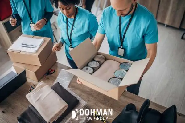 people working at a food bank