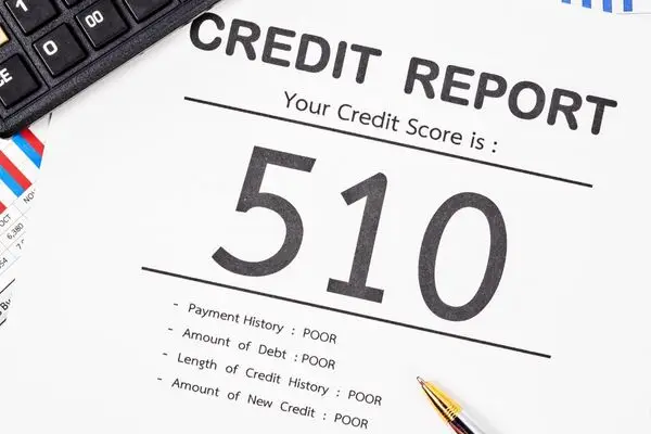 A report showing a low credit score of 510, with "Poor" ratings.