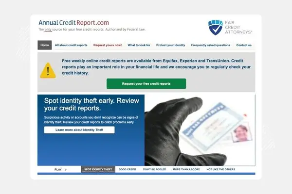 Web portal to get your free credit report