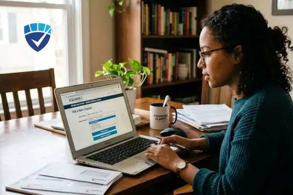 Woman filing an online credit dispute