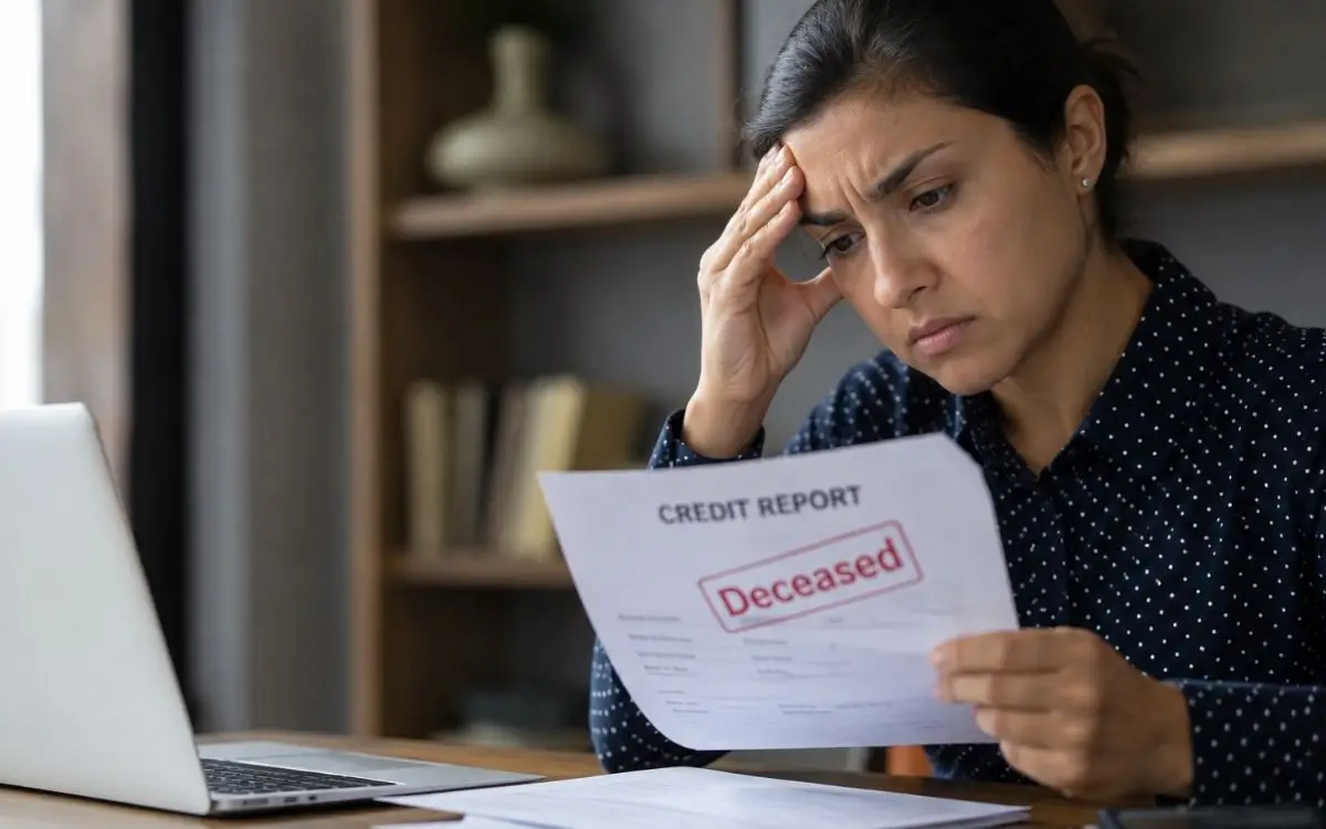 Person reviewing a credit report incorrectly marked as deceased.