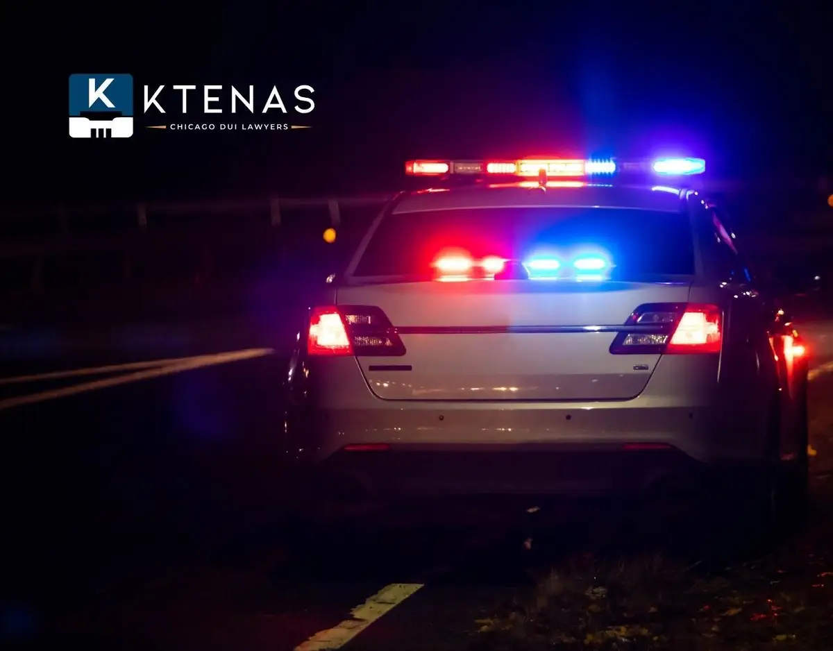 Cop car at night with lights on