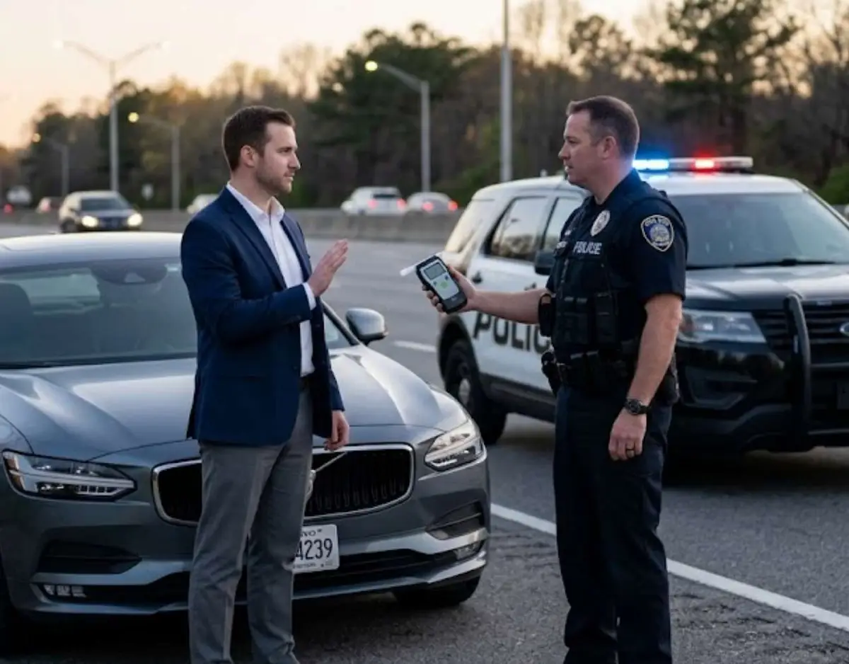 A driver refusing a breathalyzer test offered by a police officer.