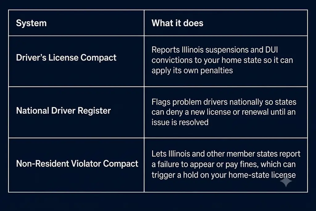 Table listing three interstate driver compact systems and their functions.