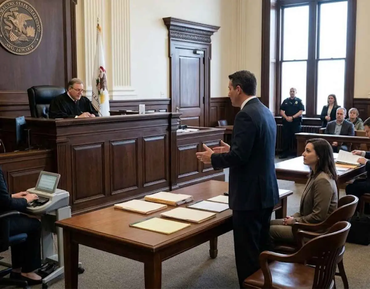 Illinois courtroom during a DUI hearing.