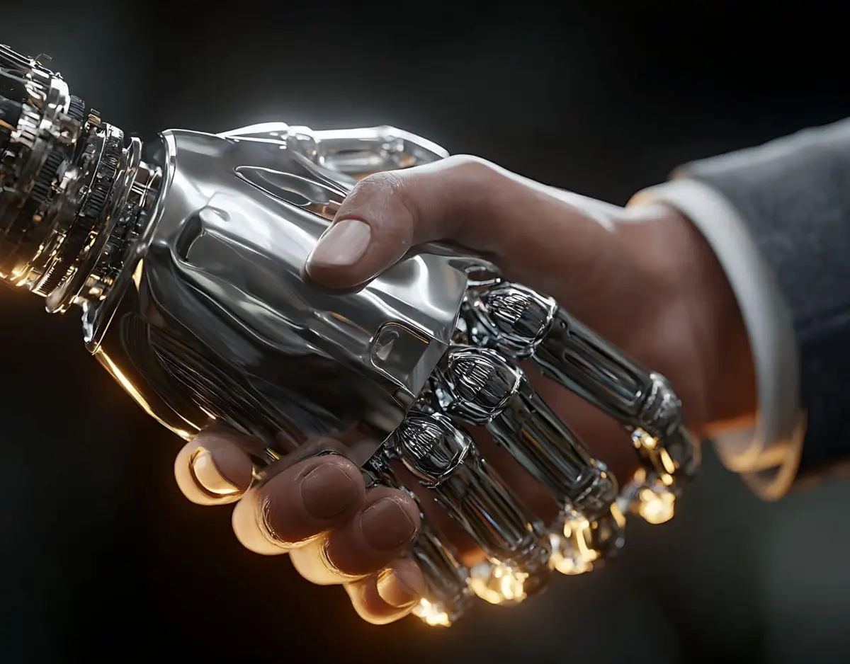 hand shaking a robot hand