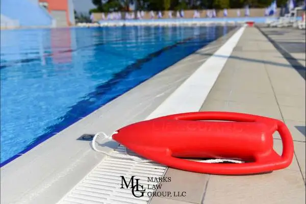 a floatation device next to a pool