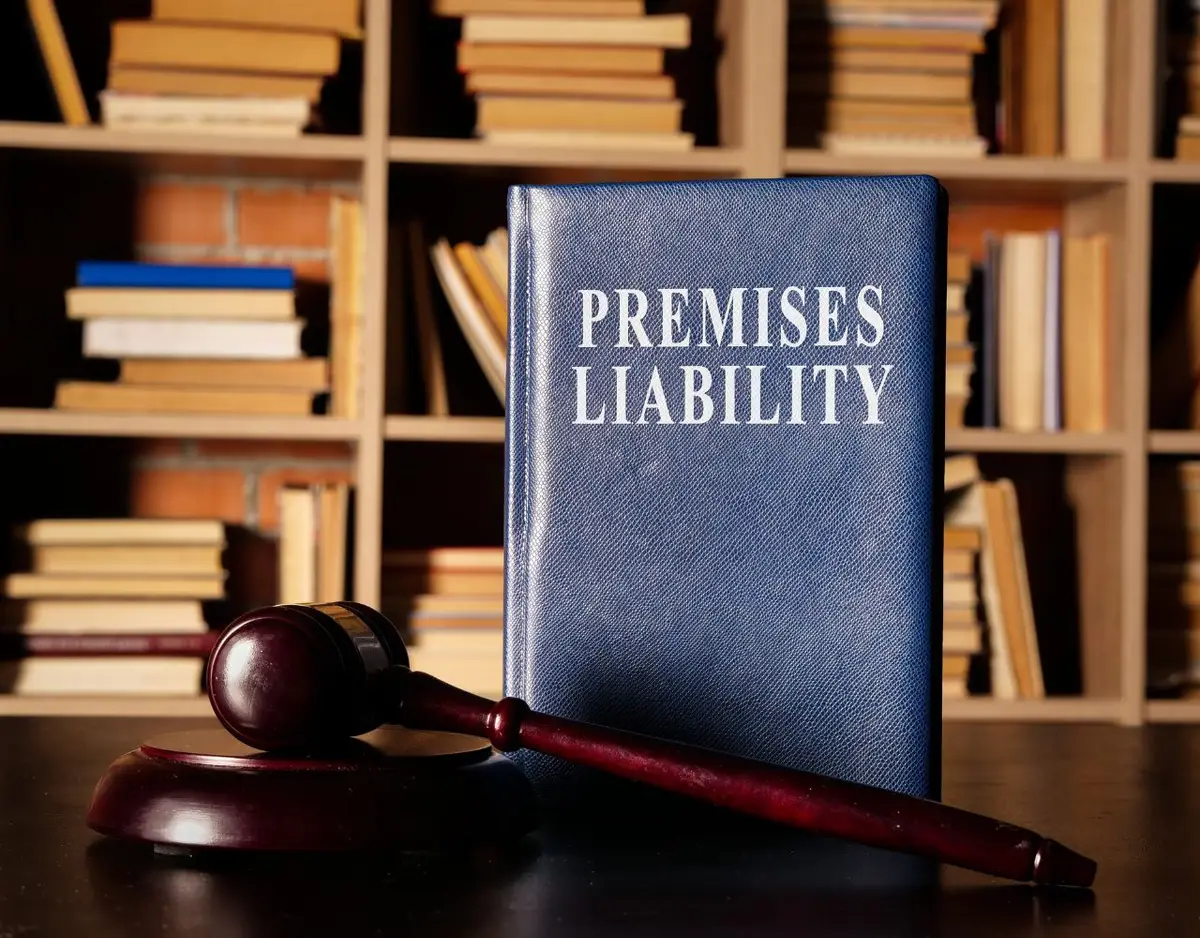 a gavel and book covering premises liability statutes on a desk