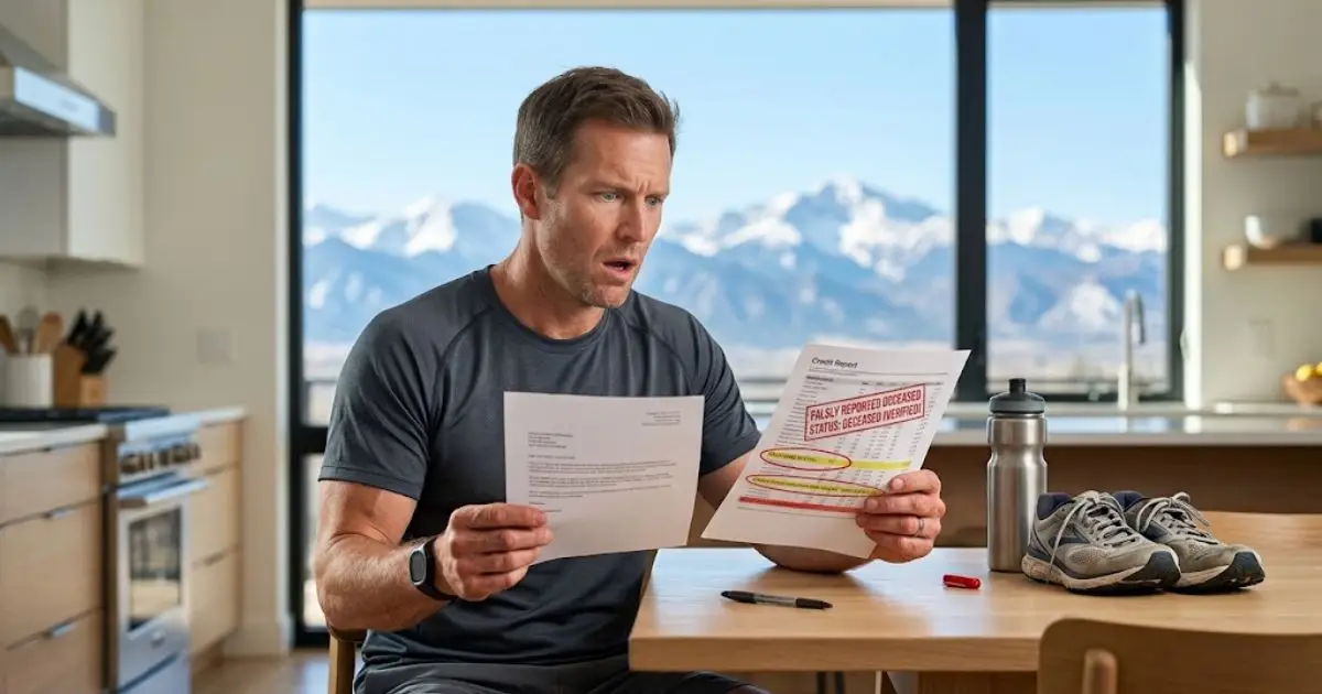 Colorado resident reviewing a credit denial after being falsely reported as deceased on their credit report