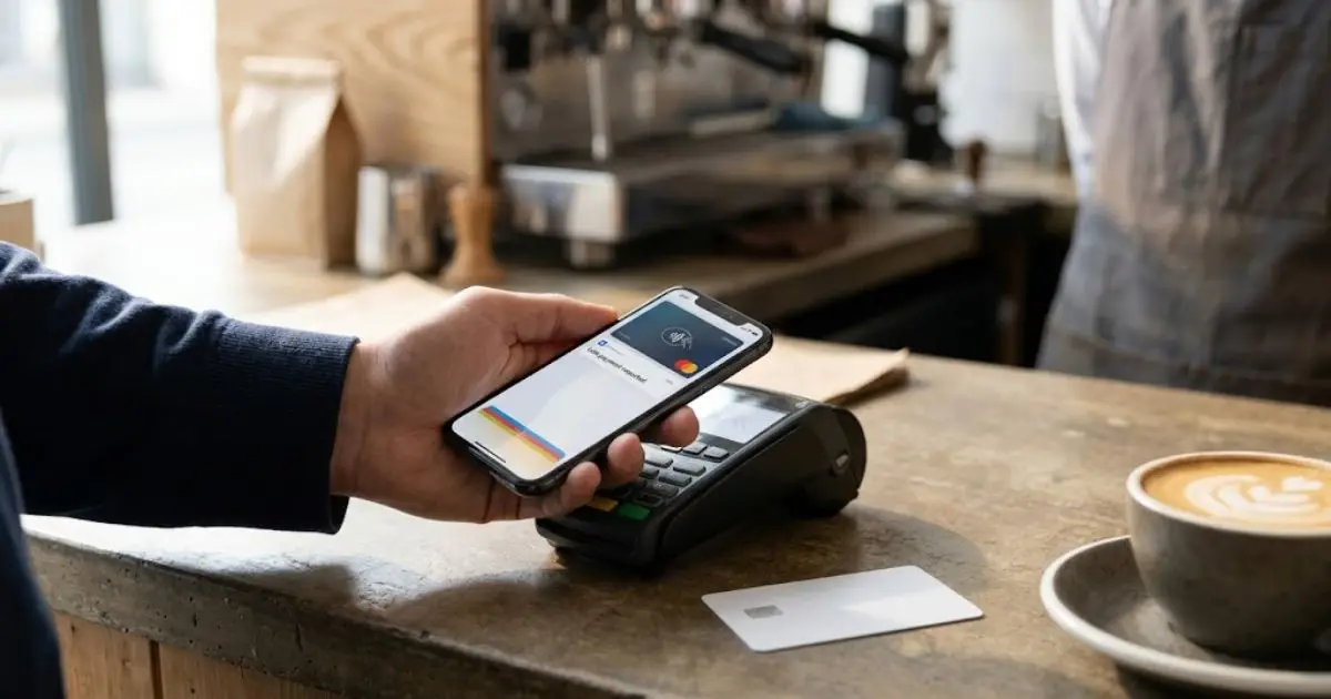Phone payment at a café with a notification about an incorrect late payment