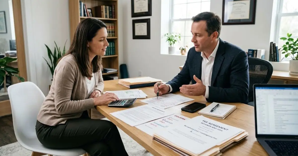 Client meeting a consumer protection attorney to discuss costs