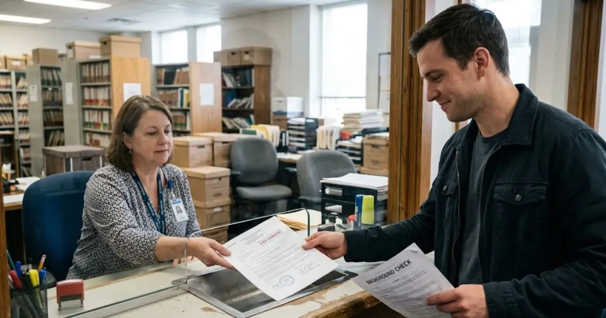 Man receiving a court record to fix an error on his background check