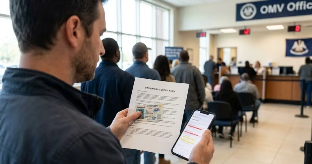 Louisiana resident at a motor vehicle office with a data breach notice