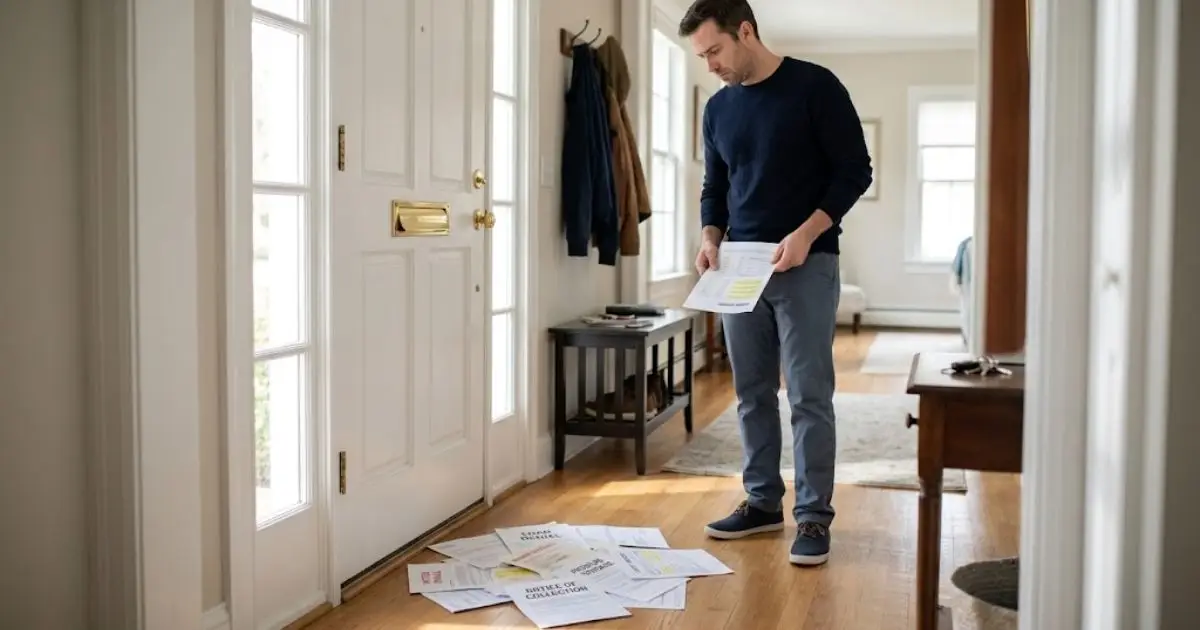 Letters pouring through a mail slot caused by a mixed credit file