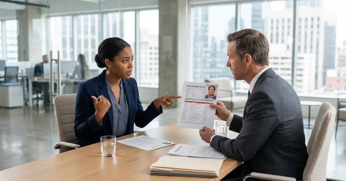 Job candidate surprised by a wrong record on their background check during a meeting with HR