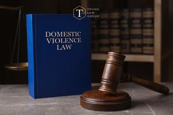a gavel and legal book covering SC domestic violence law on a desk