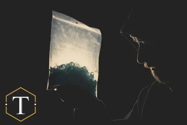 a person holding a bag of methamphetamine