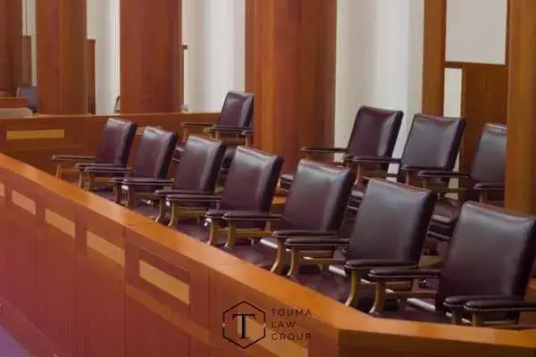 a photo of a jury bench