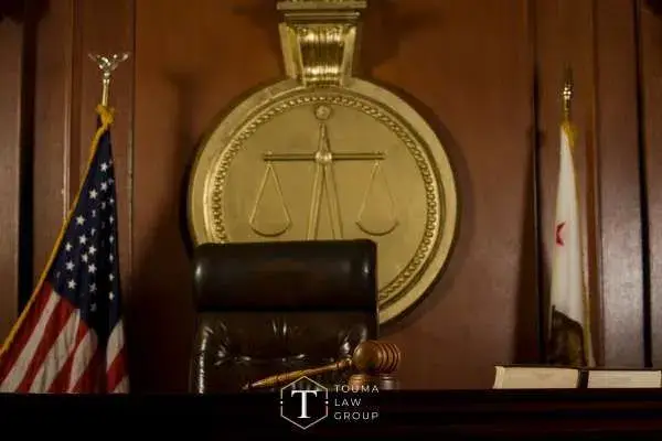 a photo of a judge's bench in a court room